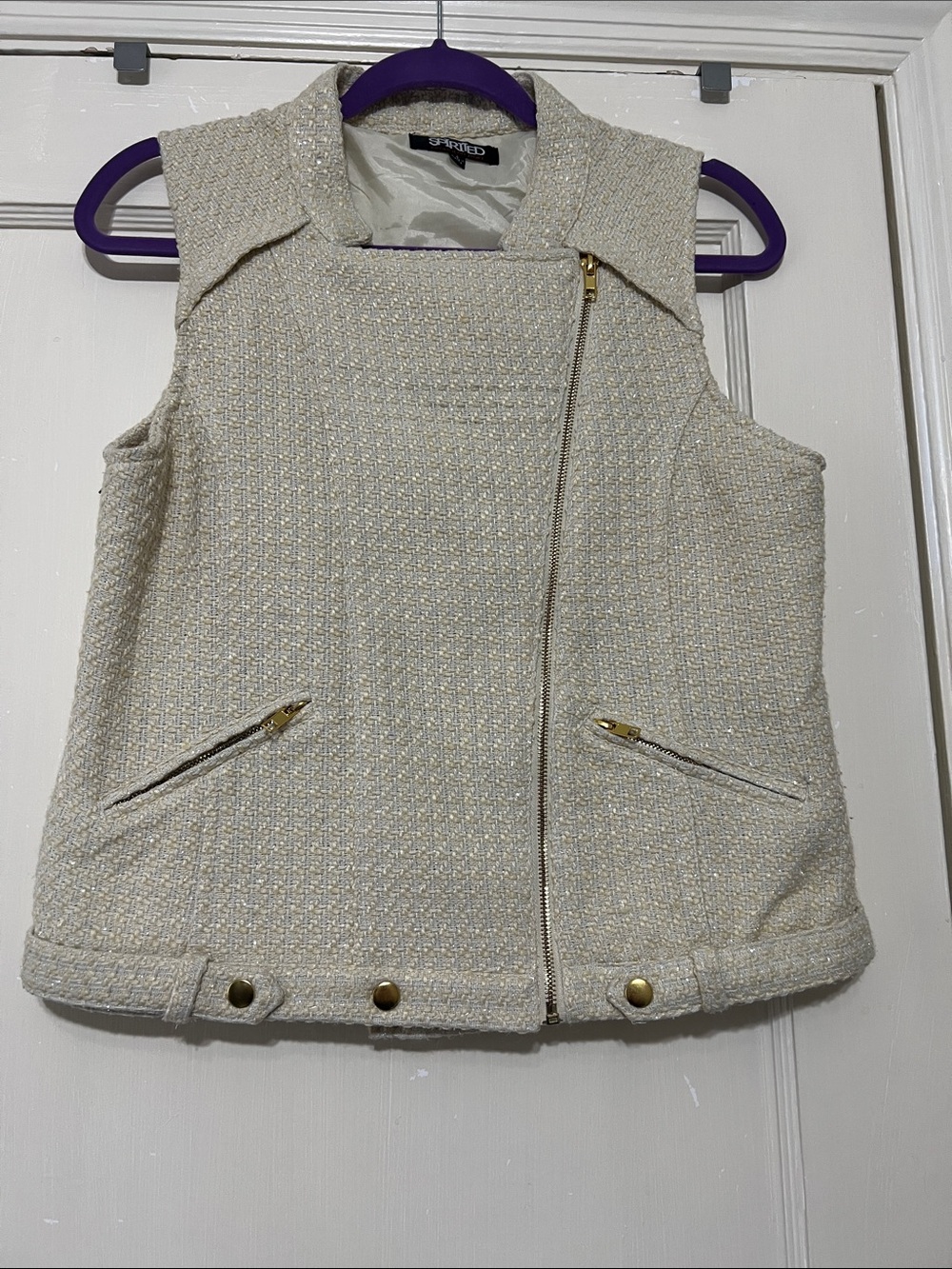 Vintage Randolph Duke Spirited sparkly Cream Tweed Vest with Gold Zippers